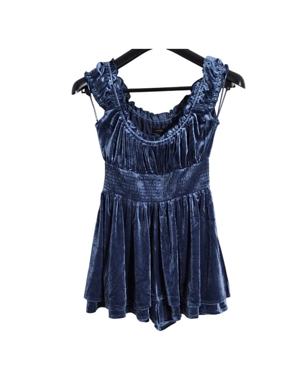 Urban Outfitters Blue Velvet Romper Womens Medium Smocked‎ Babydoll Sleeveless